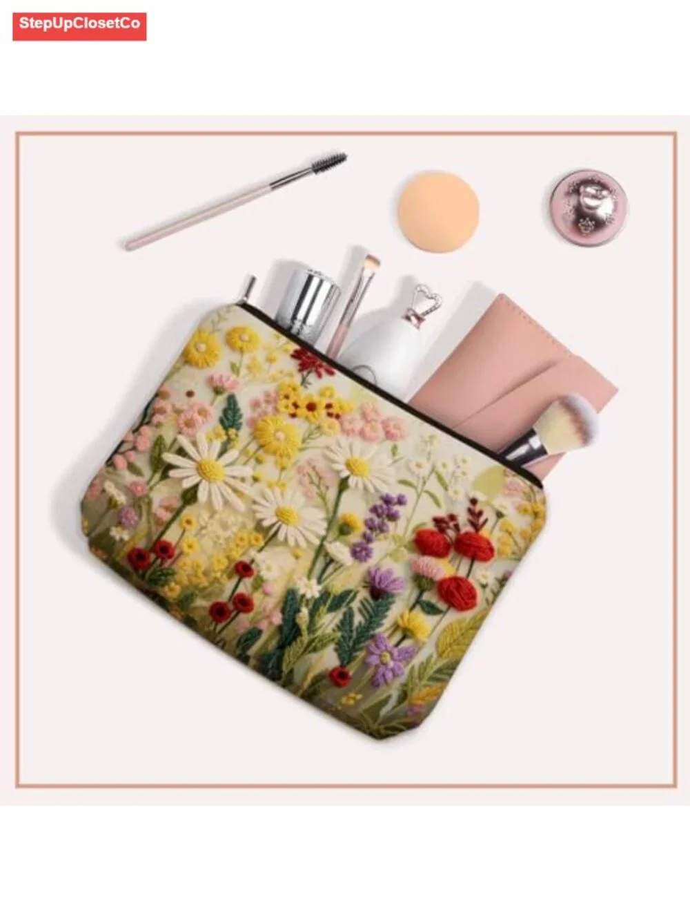 Floral Cosmetic Pouch Waterproof Travel Toiletry Bag Gift for Women Girls